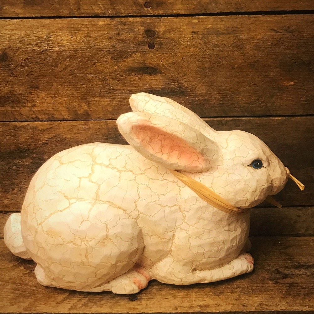 White Rabbit Crackled Figure with Raffia Bow - Picture 3 of 4